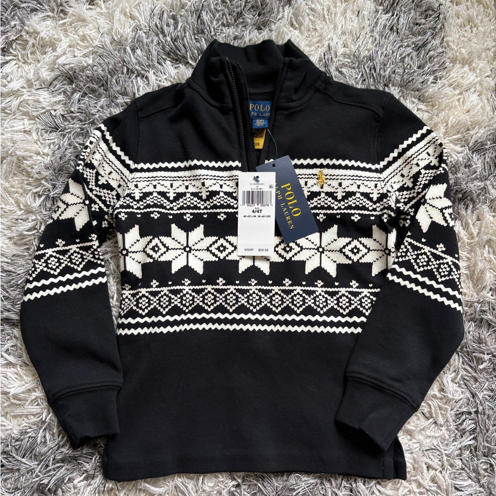 NWT - Polo by Ralph Lauren Black  Snowflake Toddler Sweater (4T)
